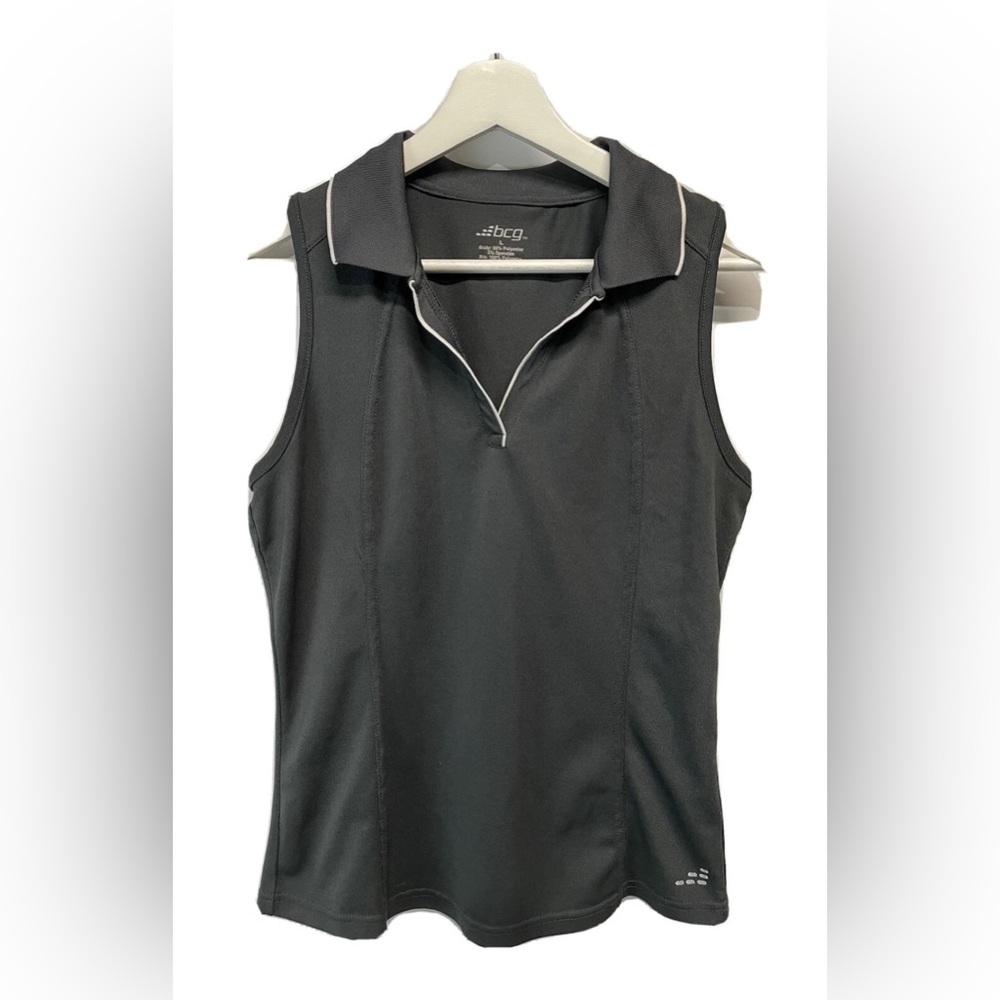 BCG Athletic Women's Black & White Sleeveless Polo Zip-Up Tank Top! Size S.